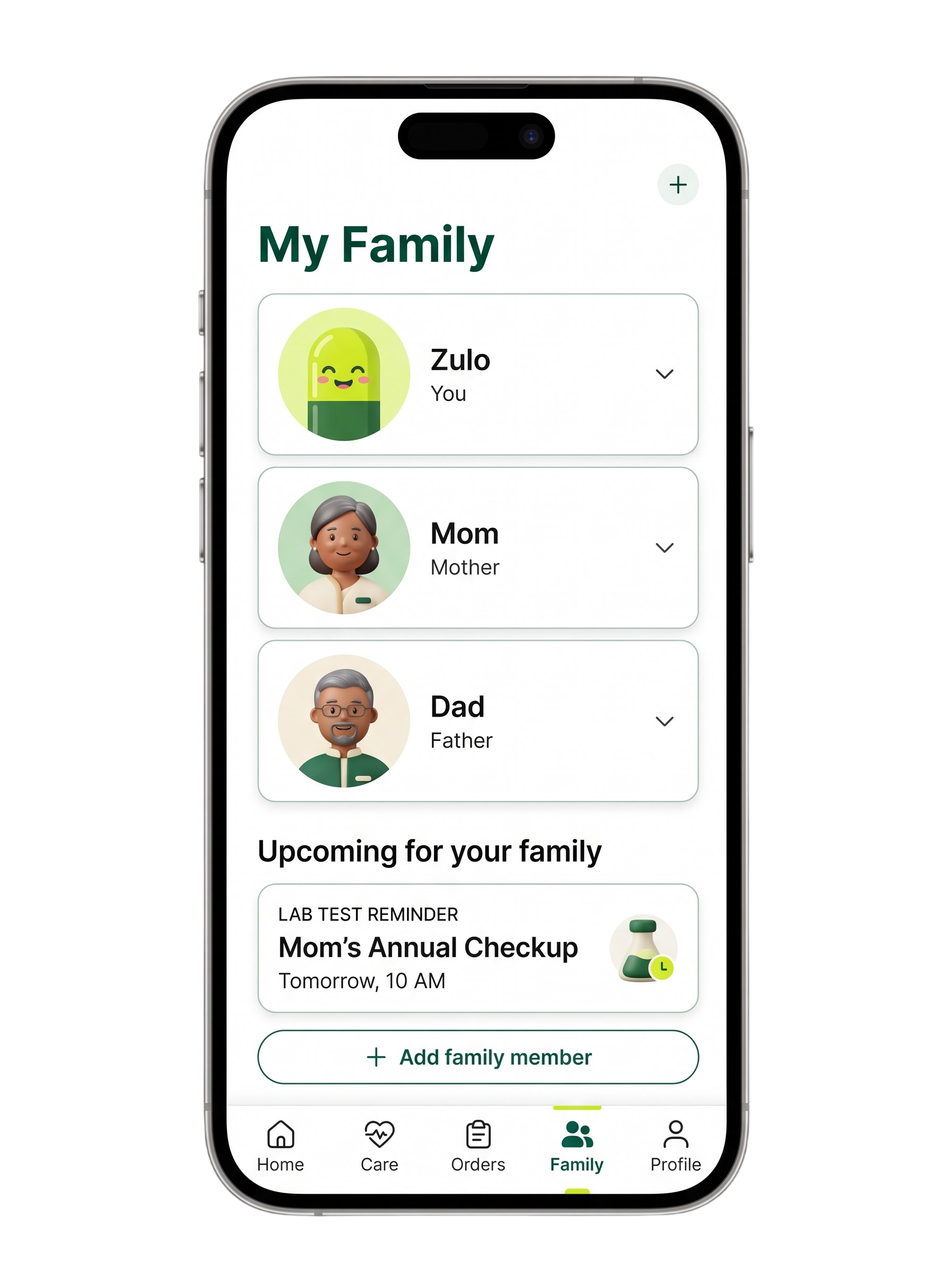 Capzul family app on phone